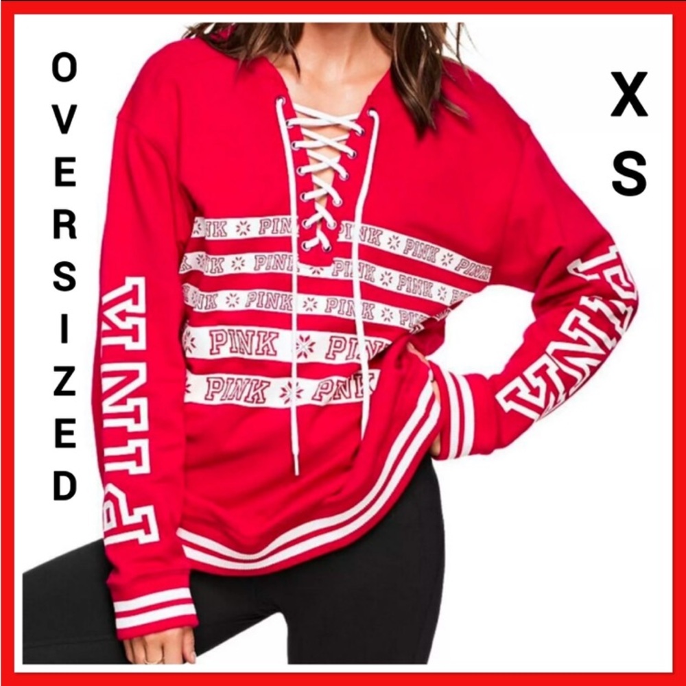Victoria's Secret PINK Red Lace-Up Sweatshirt